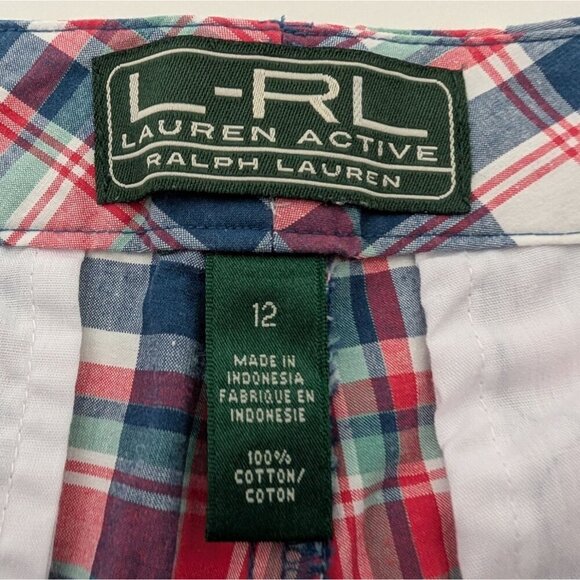 Lauren Ralph Lauren Active Plaid Bermuda Shorts Womens Size 12 Blue Red Cotton - Picture 4 of 10